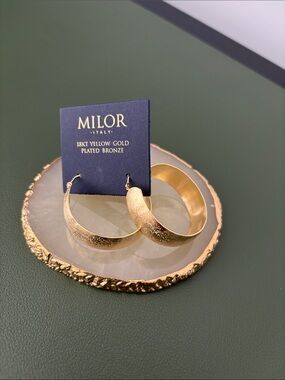 Gold Plated Bronze Textured Hoop Earrings